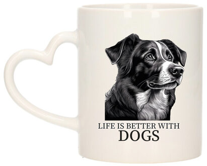 Bellatio Decorations Cadeau mok voor honden liefhebbers - Border Collie - wit - hartjes oor - keramiek - 300 ml