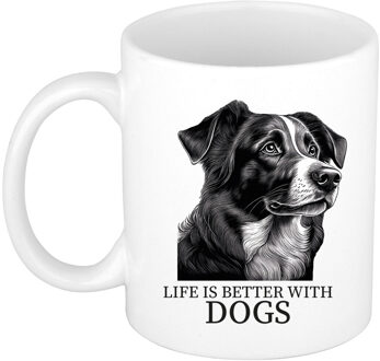 Bellatio Decorations Cadeau mok voor honden liefhebbers - Border Collie - wit - pentekening - keramiek - 300 ml