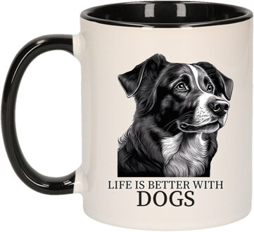 Bellatio Decorations Cadeau mok voor honden liefhebbers - Border Collie - zwart oor - pentekening - keramiek - 300 ml