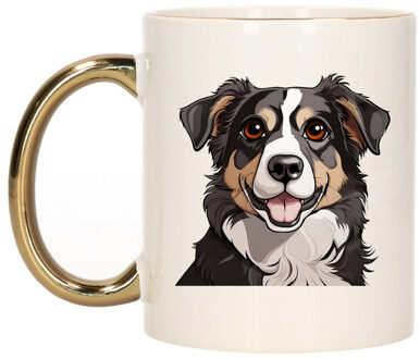 Bellatio Decorations Cadeau mok voor honden liefhebbers - Bordercollie - goud - Cartoon - keramiek - 300 ml