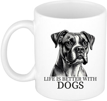 Bellatio Decorations Cadeau mok voor honden liefhebbers - Boxer - wit - keramiek - 300 ml