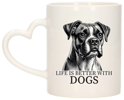 Bellatio Decorations Cadeau mok voor honden liefhebbers - Boxer - wit met hartjes oor - keramiek - 300 ml