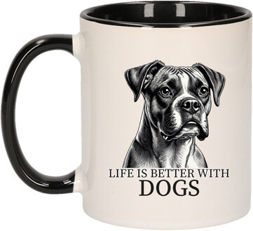 Bellatio Decorations Cadeau mok voor honden liefhebbers - Boxer - zwart - keramiek - 300 ml