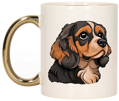Bellatio Decorations Cadeau mok voor honden liefhebbers - Cavalier King Charles hond - goud - Cartoon - keramiek - 300 ml