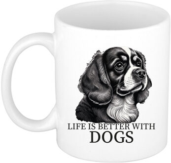 Bellatio Decorations Cadeau mok voor honden liefhebbers - Cavalier Spaniel - wit - keramiek - 300 ml