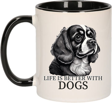 Bellatio Decorations Cadeau mok voor honden liefhebbers - Cavalier Spaniel - zwart - keramiek - 300 ml