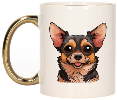 Bellatio Decorations Cadeau mok voor honden liefhebbers - Chihuaha - goud - Cartoon - keramiek - 300 ml