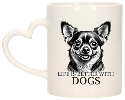 Bellatio Decorations Cadeau mok voor honden liefhebbers - Chihuahua - wit met hartjes oor - keramiek - 300 ml