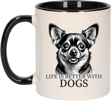 Bellatio Decorations Cadeau mok voor honden liefhebbers - Chihuahua - zwart - keramiek - 300 ml
