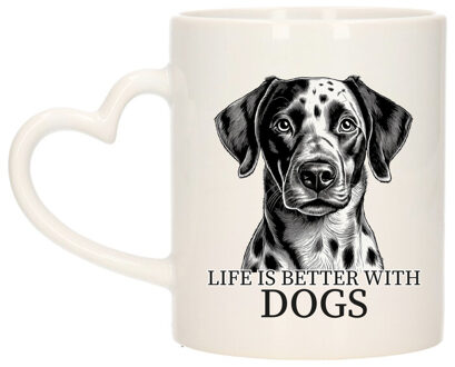 Bellatio Decorations Cadeau mok voor honden liefhebbers - Dalmatier - wit met hartjes oor - keramiek - 300 ml
