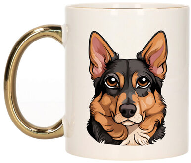 Bellatio Decorations Cadeau mok voor honden liefhebbers - Duitse Herdershond - goud - Cartoon - keramiek - 300 ml