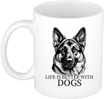 Bellatio Decorations Cadeau mok voor honden liefhebbers - Duitse Herdershond - wit - keramiek - 300 ml