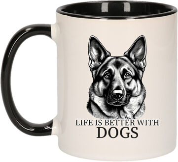 Bellatio Decorations Cadeau mok voor honden liefhebbers - Duitse Herdershond - zwart - keramiek - 300 ml