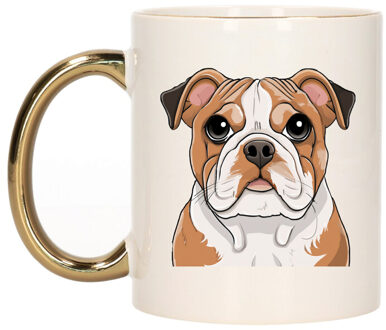 Bellatio Decorations Cadeau mok voor honden liefhebbers - Engelse buldog - goud - Cartoon - keramiek - 300 ml