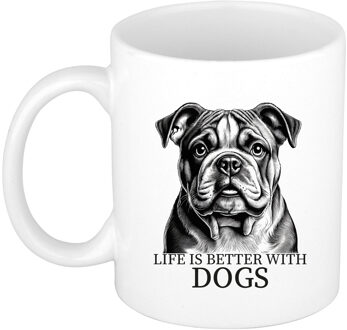 Bellatio Decorations Cadeau mok voor honden liefhebbers - Engelse Bulldog- wit - keramiek - 300 ml