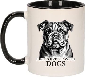 Bellatio Decorations Cadeau mok voor honden liefhebbers - Engelse Bulldog - zwart - keramiek - 300 ml