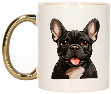 Bellatio Decorations Cadeau mok voor honden liefhebbers - Franse buldog - goud - Cartoon - keramiek - 300 ml