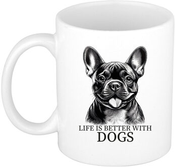Bellatio Decorations Cadeau mok voor honden liefhebbers - Franse Bulldog- wit - keramiek - 300 ml