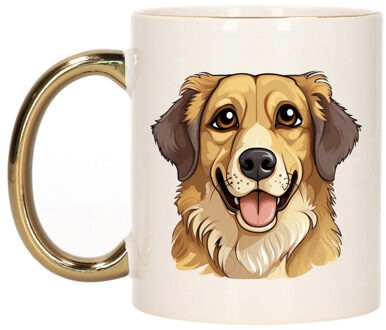 Bellatio Decorations Cadeau mok voor honden liefhebbers - Golden Retriever hond - goud - Cartoon - keramiek - 300 ml