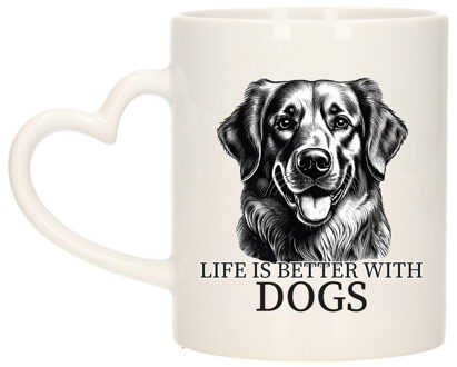 Bellatio Decorations Cadeau mok voor honden liefhebbers - Golden Retriever - wit met hartjes oor - keramiek - 300 ml