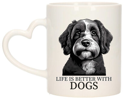 Bellatio Decorations Cadeau mok voor honden liefhebbers - Labradoodle - wit - hartjes oor - keramiek - 300 ml