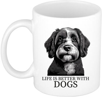 Bellatio Decorations Cadeau mok voor honden liefhebbers - Labradoodle - wit - pentekening - keramiek - 300 ml