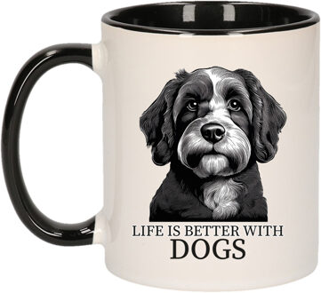 Bellatio Decorations Cadeau mok voor honden liefhebbers - Labradoodle - zwart oor - pentekening - keramiek - 300 ml