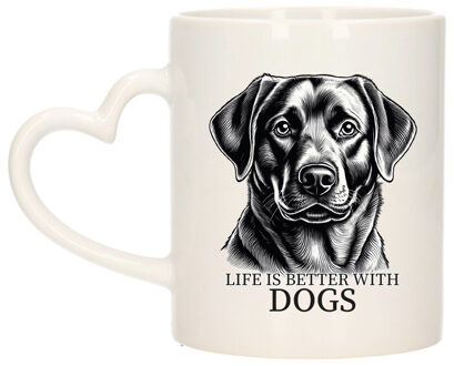 Bellatio Decorations Cadeau mok voor honden liefhebbers - Labrador Retriever - wit met hartjes oor - keramiek - 300 ml