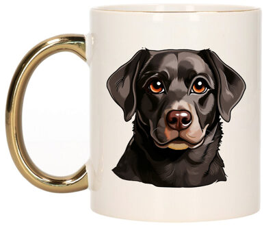 Bellatio Decorations Cadeau mok voor honden liefhebbers - Labrador Retriever zwart - goud - Cartoon - keramiek - 300 ml