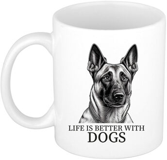 Bellatio Decorations Cadeau mok voor honden liefhebbers - Mechelse Herder - wit - pentekening - keramiek - 300 ml