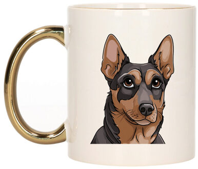 Bellatio Decorations Cadeau mok voor honden liefhebbers - Mechelse Herdershond - goud - Cartoon - keramiek - 300 ml