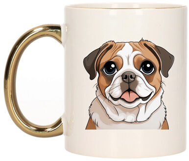 Bellatio Decorations Cadeau mok voor honden liefhebbers - Mopshondje - goud - Cartoon - keramiek - 300 ml