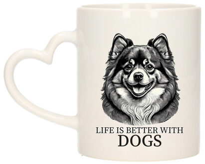 Bellatio Decorations Cadeau mok voor honden liefhebbers - Pomeriaan - wit - hartjes oor - keramiek - 300 ml