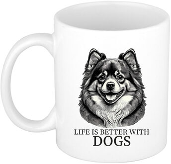 Bellatio Decorations Cadeau mok voor honden liefhebbers - Pomeriaan - wit - pentekening - keramiek - 300 ml