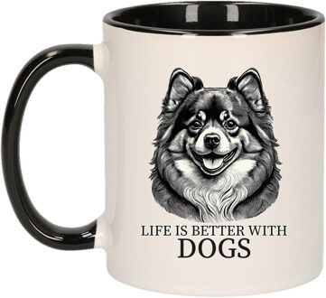 Bellatio Decorations Cadeau mok voor honden liefhebbers - Pomeriaan - zwart oor - pentekening - keramiek - 300 ml