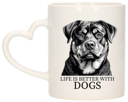 Bellatio Decorations Cadeau mok voor honden liefhebbers - Rottweiler - wit - hartjes oor - keramiek - 300 ml