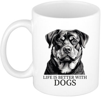 Bellatio Decorations Cadeau mok voor honden liefhebbers - Rottweiler - wit - pentekening - keramiek - 300 ml