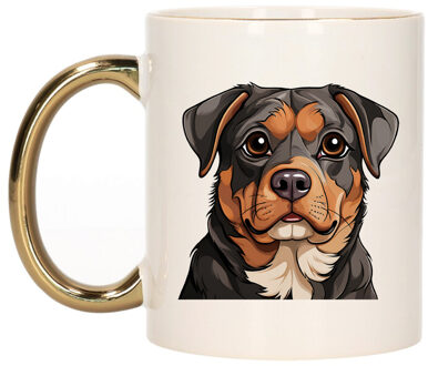 Bellatio Decorations Cadeau mok voor honden liefhebbers - Rotweiler - goud - Cartoon - keramiek - 300 ml