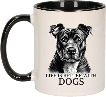 Bellatio Decorations Cadeau mok voor honden liefhebbers - Staffordshire - zwart - keramiek - 300 ml