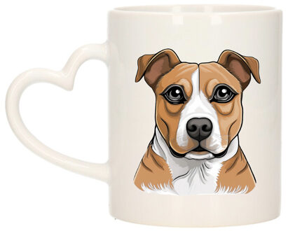 Bellatio Decorations Cadeau mok voor honden liefhebbers - Stafordshire Bull terrier - hartje - Cartoon - keramiek - 300 m