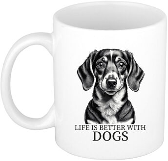 Bellatio Decorations Cadeau mok voor honden liefhebbers - Tekkel - wit - pentekening - keramiek - 300 ml
