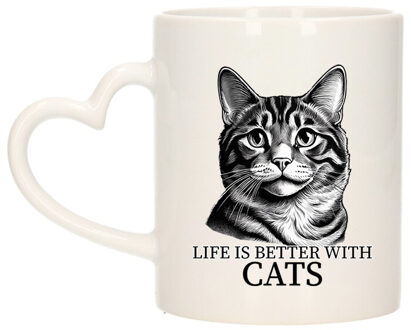 Bellatio Decorations Cadeau mok voor katten liefhebbers - American Curl - hartjes oor - keramiek - 300 ml