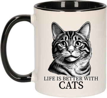 Bellatio Decorations Cadeau mok voor katten liefhebbers - American Curl - zwart - keramiek - 300 ml