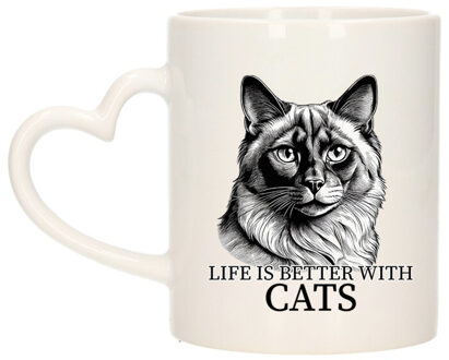 Bellatio Decorations Cadeau mok voor katten liefhebbers - Balinees - hartjes oor - keramiek - 300 ml