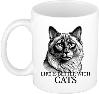 Bellatio Decorations Cadeau mok voor katten liefhebbers - Balinees - wit - keramiek - 300 ml