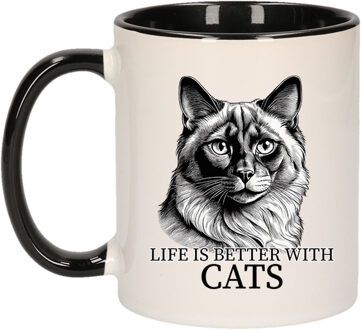 Bellatio Decorations Cadeau mok voor katten liefhebbers - Balinees - zwart - keramiek - 300 ml