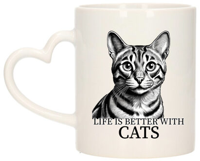 Bellatio Decorations Cadeau mok voor katten liefhebbers - Bengaal - hartjes oor - keramiek - 300 ml