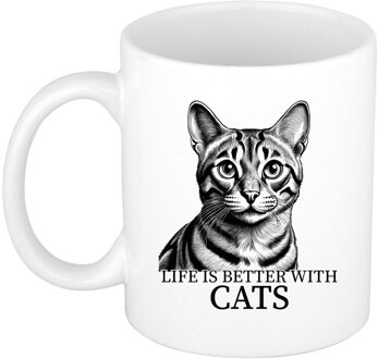 Bellatio Decorations Cadeau mok voor katten liefhebbers - Bengaal - wit - keramiek - 300 ml