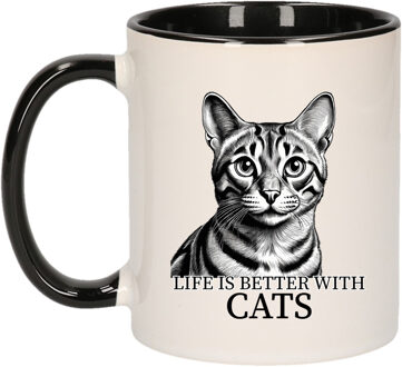 Bellatio Decorations Cadeau mok voor katten liefhebbers - Bengaal - zwart - keramiek - 300 ml