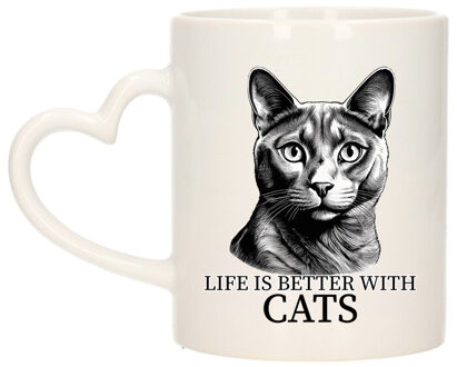 Bellatio Decorations Cadeau mok voor katten liefhebbers - Blauwe Rus - hartjes oor - keramiek - 300 ml